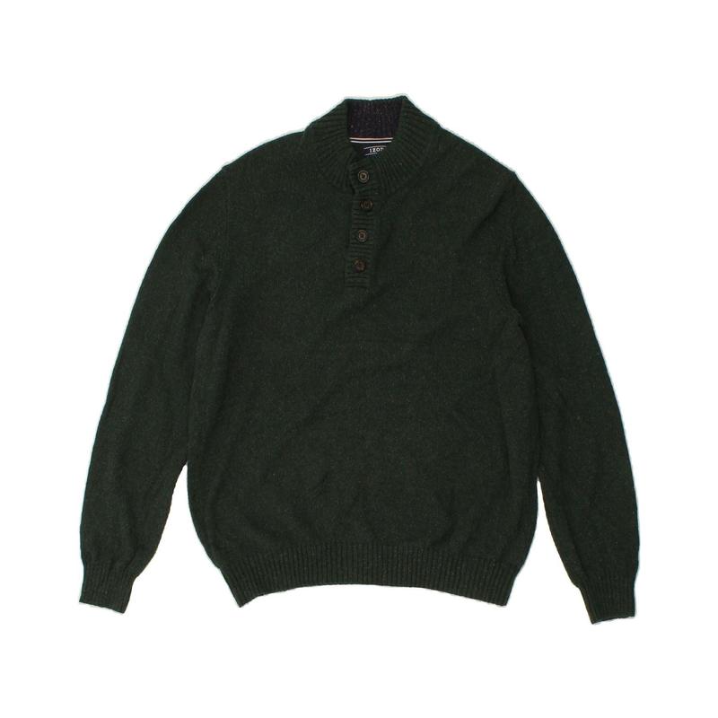 Pre-Owned Vintage IZOD Mens Button Neck Jumper Sweater 2XL Green Cotton 1