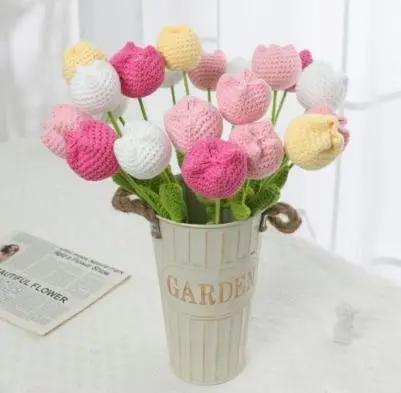 【Women's Day gift】Four Seasons HomeFurnishings -Crochet Tulip Vaseless, 10/20/30Artificial Flowers, Living Room Home Decor,Bedroom Dining Room, Christmas Wedding Party,Gift ltems Decorative Plants Omaments 7