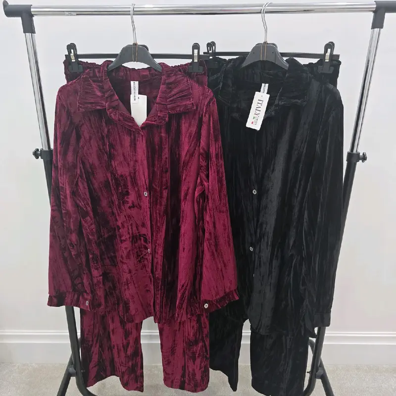 Women's Velvet Co-Ord Set with Straight Pants - Perfect for Any Occasion - Suits, Womenswear Comfortable Clothing Top Soft Outfit Style Formal Elegance 0