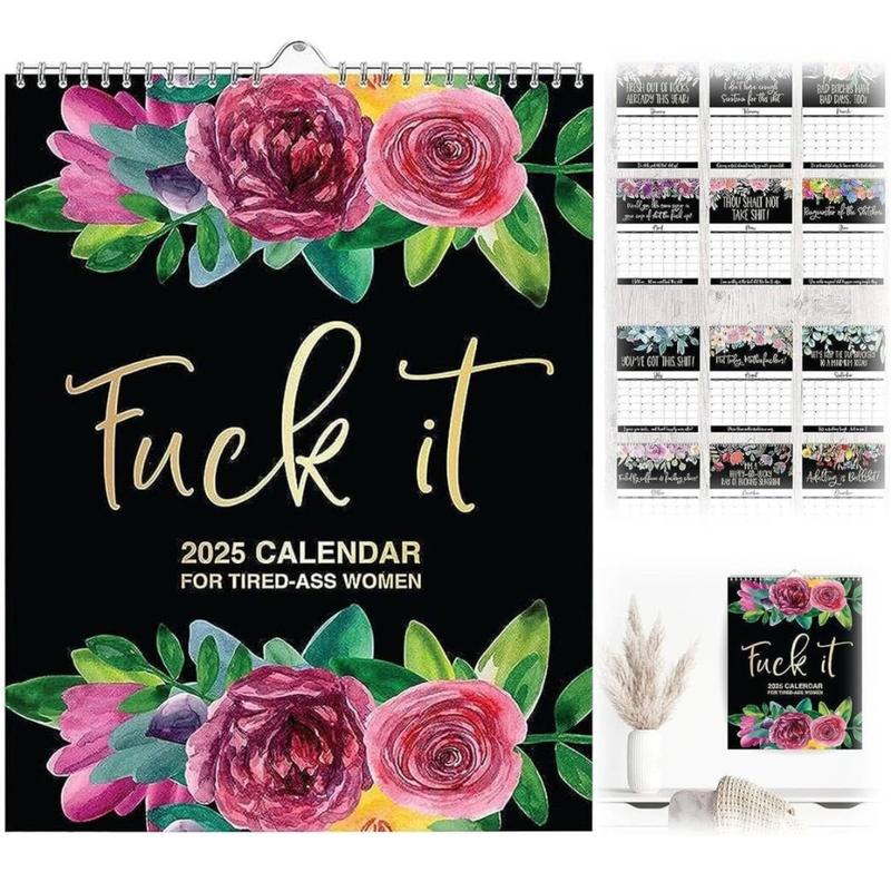 Clucking Good 2025 Tired Women Calendar, Funny Wall Hanging Weekly Organizer, Novelty Year Planner with Flower Stress Relief Gift 0