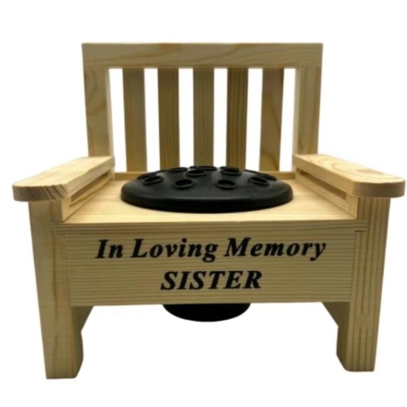 Wooden Bench With Black Grave Insert Flower  Holder Pot Memorial Vase Tribute Ornament decor 6