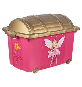 Princess Fairy Storage Box Chest, Large Pink Storage box with Lid and Wheels, Fairy Toy Box for Playroom, Bedroom, Fancy dress, Storage Treasure Chest Organiser Plastic Organizer