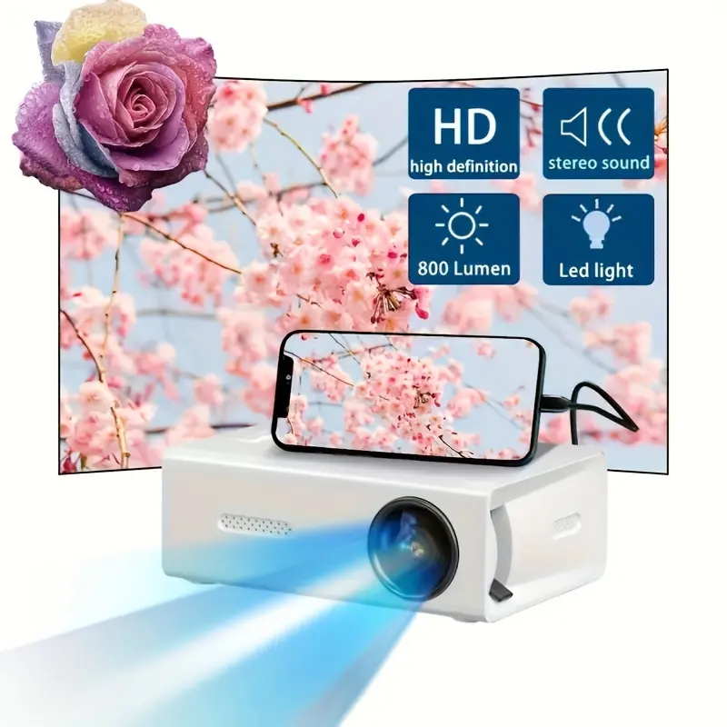 Professional Hd Mini Projector For Home Theatre And Outdoor Camping, Compatible With Hdtv, Usb Sd And Stand, Compatible With A Wide Range Of Devices, Suitable For Outdoor Camping/Home Theatre Audio Crystal 4