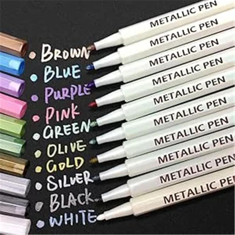 Metallic Marker Pens for Scrapbooking, DIY Projects & Card Making – Gold, Silver, & Vibrant Colors for Black Paper, Glass, Wood, Metal, Art