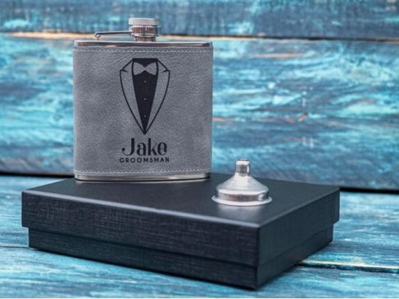 Personalised 6oz Wedding Hip Flask, Groomsman or Best Man Gift, Laser Engraved 3