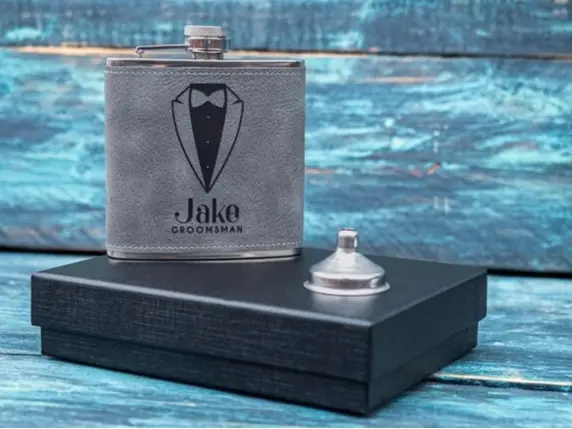 Personalised 6oz Wedding Hip Flask, Groomsman or Best Man Gift, Laser Engraved 2