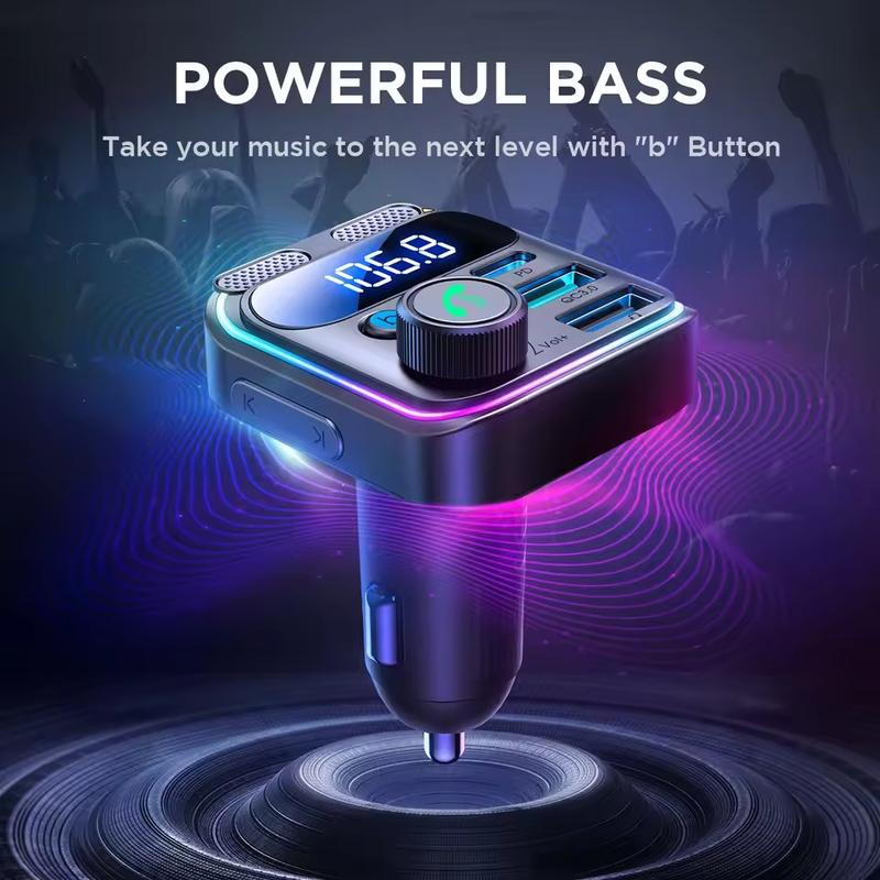 Wireless In-Car Bluetooth FM AUX Adapter [Noise Canceling] [Stronger Microphone LED Digital Display] 5.3 Bluetooth Car Adapter AUX  Transmitter Radio Adapter with PD USB Charger & MP3 Player Hands-Free Calling & Music Streaming 48W Fast Charge 2