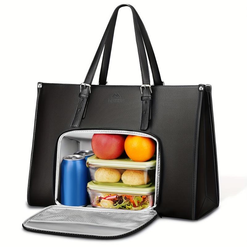 Women's laptop Tote bag with insulated lunch compartment, 39.62 cm Faux Leather briefcase with leak-proof lunch box pocket, suitable for office daily commute, office worker office, work bag, commuter tote bag, work tote bags for women, work tote 2