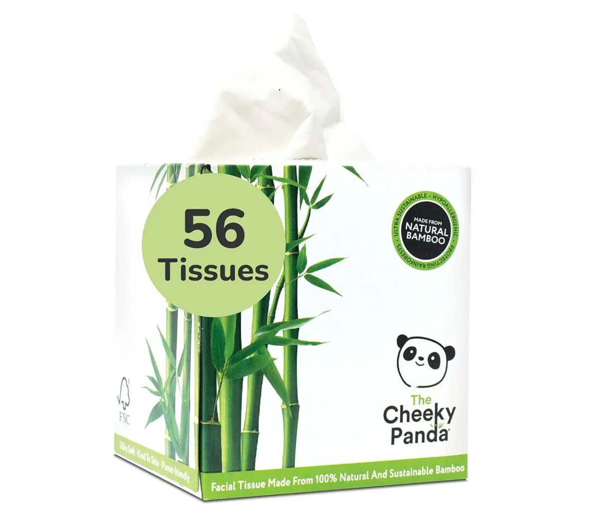 The Cheeky Panda Bamboo Facial Tissues Cube Box - Soft, Strong and Sustainable - 56 Tissues - Wipes, Toilet