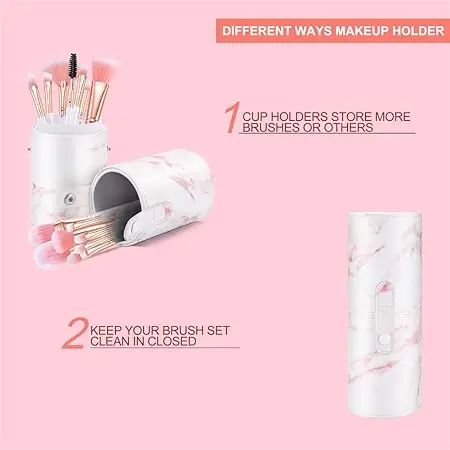 Makeup Brushes Sets Glamour Gaze 16PCS Pink Marble Make up Brushes Foundation Eyeshadow Concealer Eyebrow Blush Brush Set With Makeup Brush Holder and Silicone Mask Brush 3
