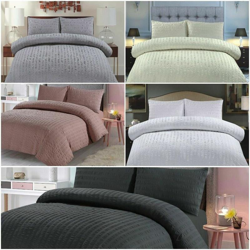 Seersucker Duvet Quilt Cover with Pillow cases Non Iron Bed cover   soft pink 2