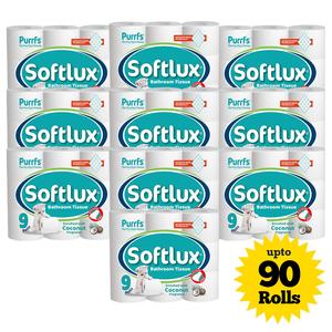 Purrfs Softlux 3-Ply White Toilet Paper 9 Rolls Pack, Combo Saver Offer Packs - 25% Thicker Compared to Normal Quilts disposable bathroom toilet paper & wipes Sheets