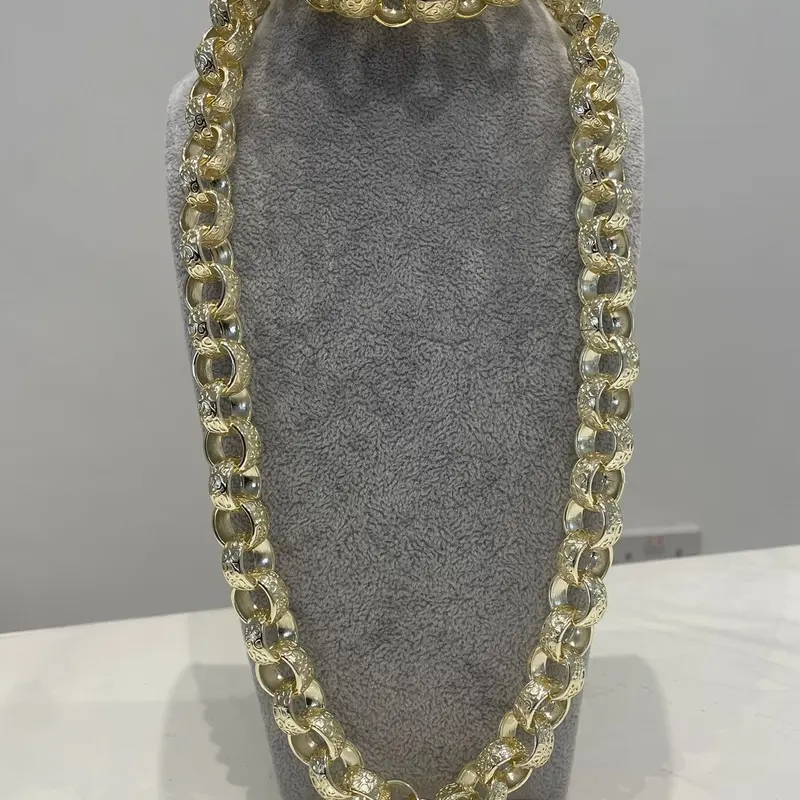 Belcher Ornate XXXL Belcher Necklace Bracelet 14k gold plated 15mm thick 24inch 1