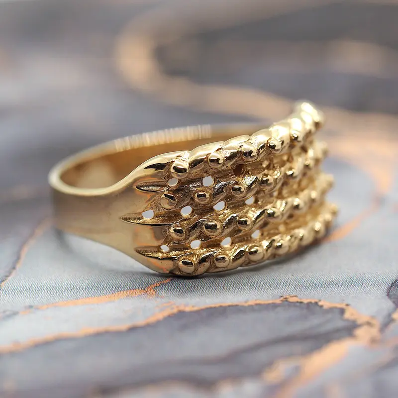 Yellow Gold 4-Row Gents Keeper Ring, size S 5