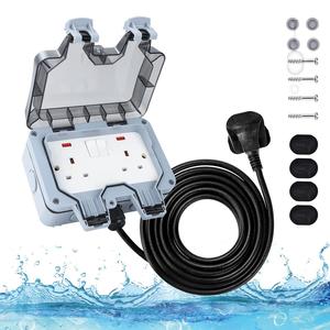 Outdoor Socket 5-25 Meter 1 /2 Gang Waterproof Outdoor Double Socket with Extension Lead Switched Sockets Garden Power Socket External Mains Outlets IP66 Weatherproof