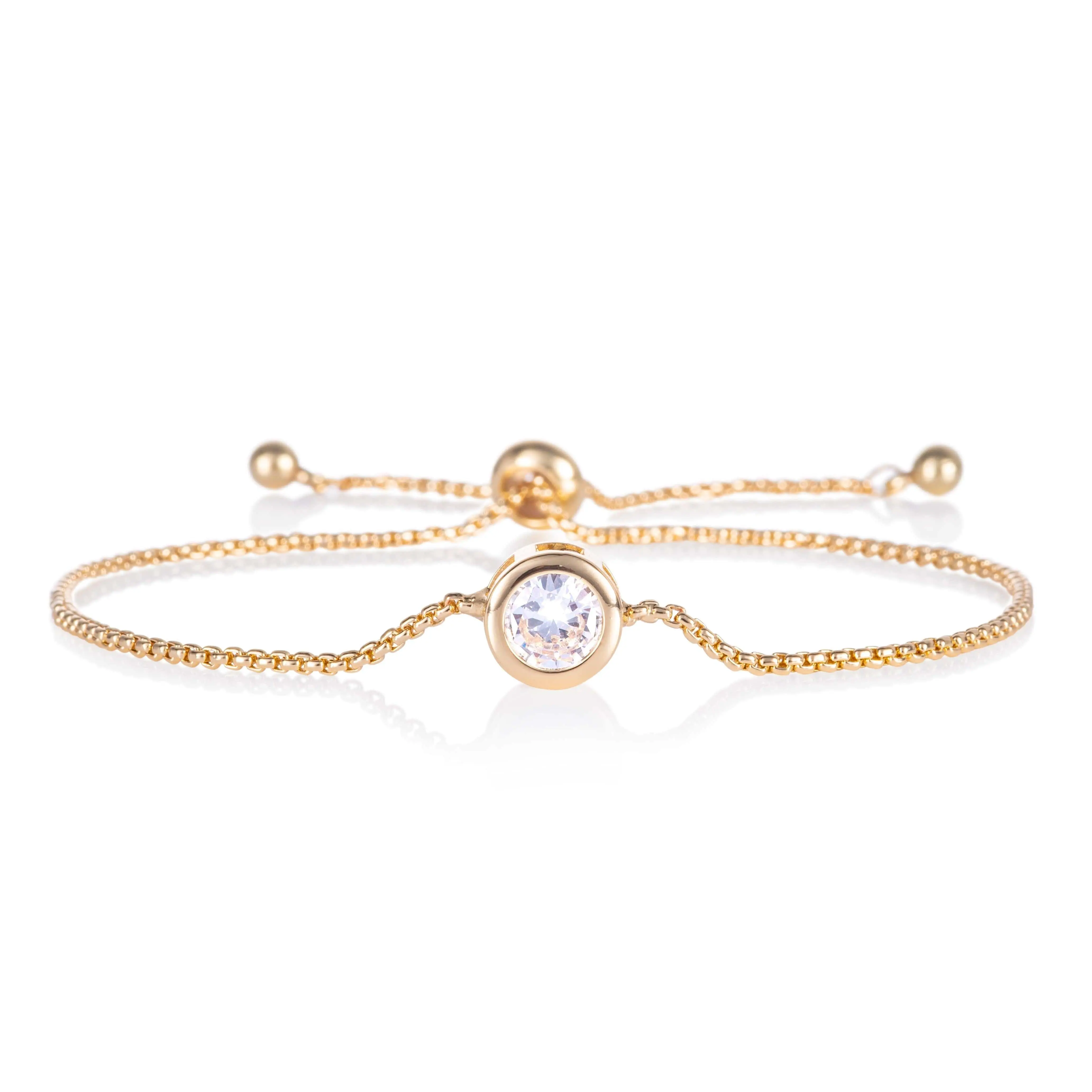 Adjustable Gold Plated Bezel Set Cubic Zirconia Bracelet for Women