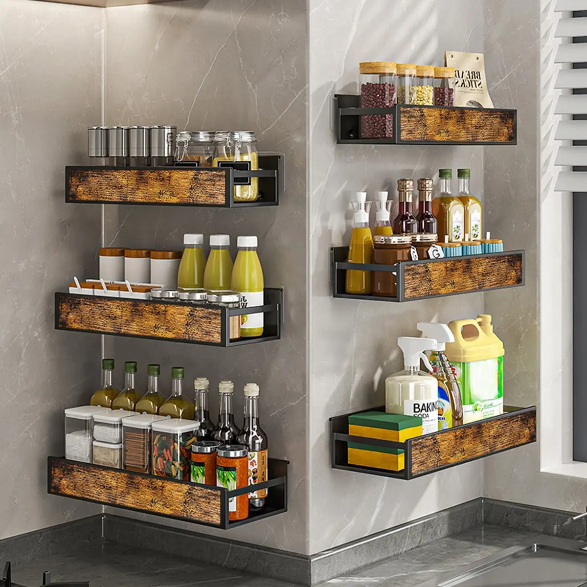 AceHome Industrial 3-Piece Wall Mount Spice Rack Organizer