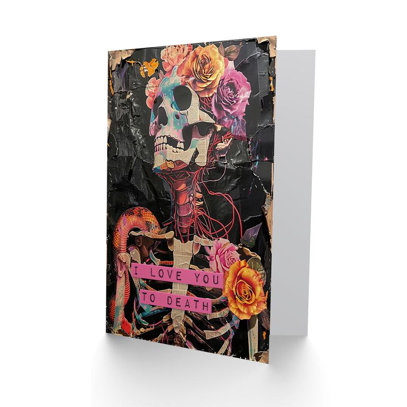 Anniversary Card Floral Gothic Memento Mori Skeleton Collage 1