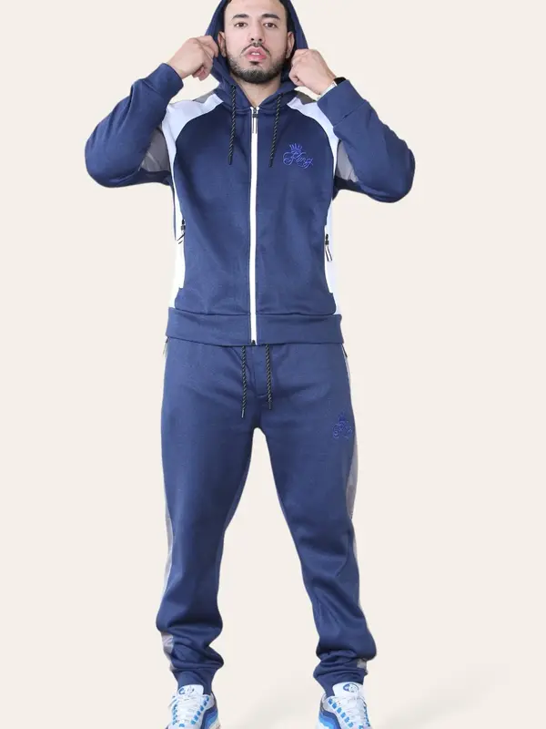 Men's 2 Piece Panel Logo Running Jogging Tracksuit Hooded 4