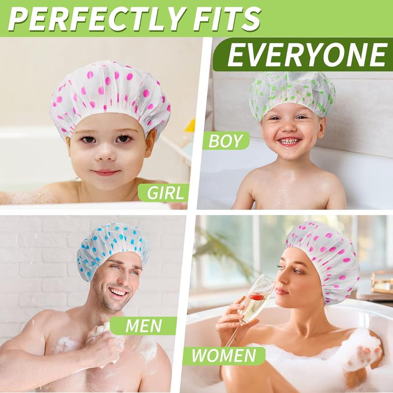 4 Pack Shower Caps for Women/Men, Light Weight Plastic Shower Caps for Women UK 30cm Width with Good Quality Elastic, Perfect for Use at Home, and Spa 5
