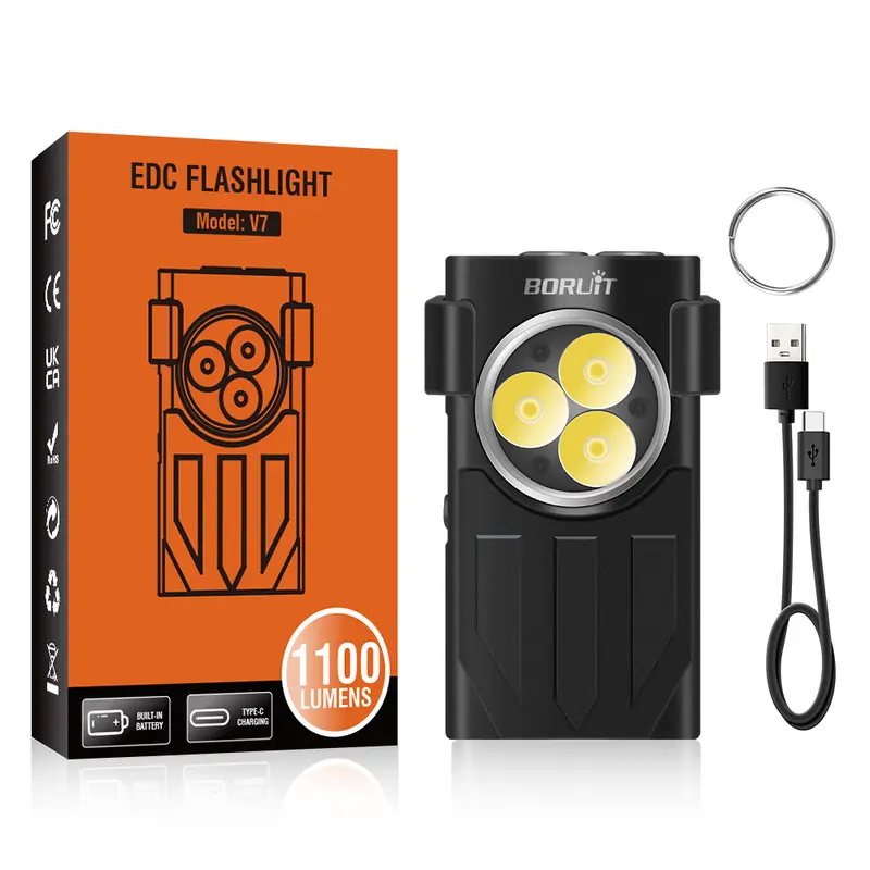 1100LM 3LED Mini EDC Flashlight Keychain Super Bright UV Torch Work Pocket Light 0