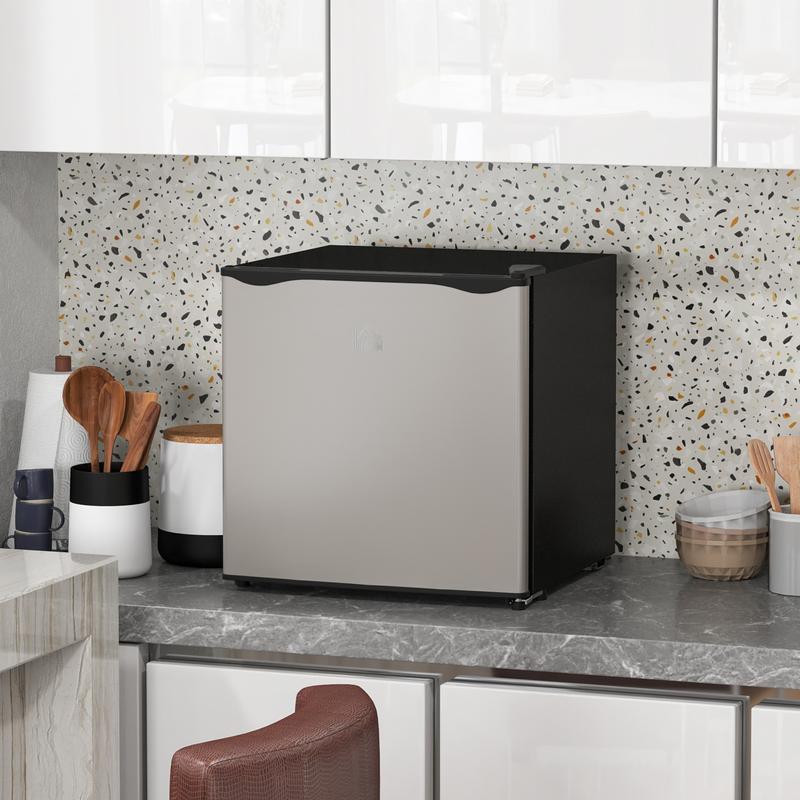 HOMCOM Tabletop Mini Freezer with 35 Litre Capacity, Small Freezer with Reversible Door, Adjustable Temperature and Removable Wire Shelf for Bedrooms, Home Office, Silver Tone 1