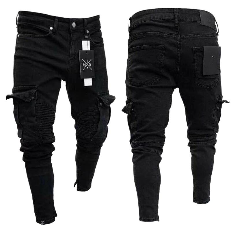 Fashion Men Slim Biker Ripped Long Denim Trousers Skinny Jeans Pocket Young Man's Jogging Pants Destroyed Stretchy Multiple color Pants 8