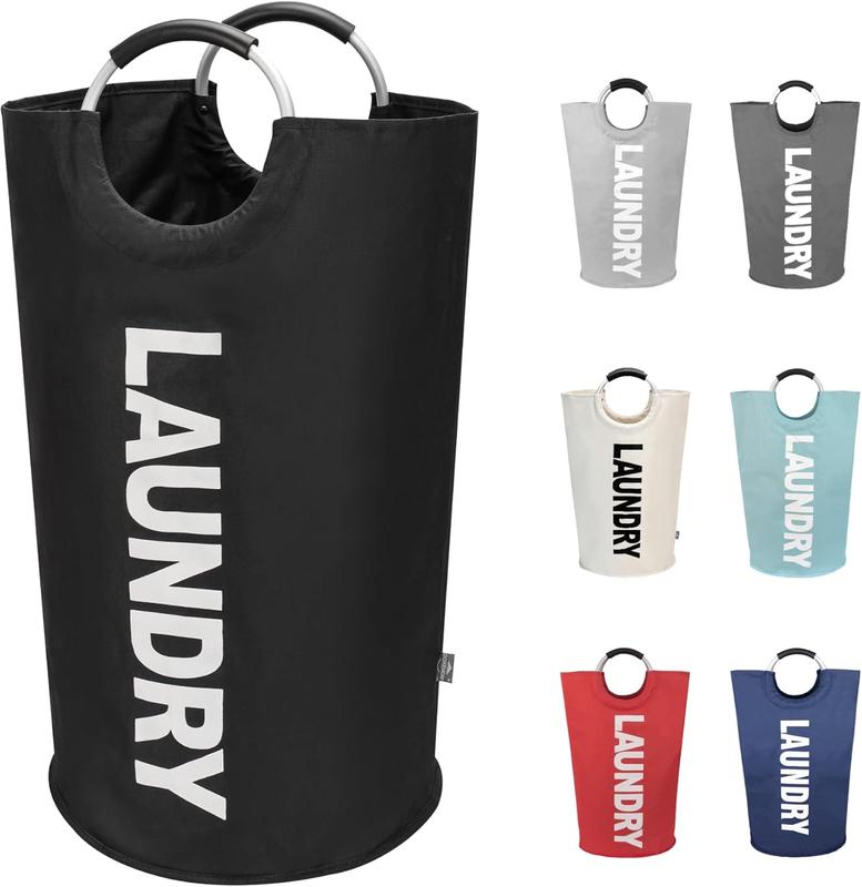 90L Large Laundry Basket, Collapsible Laundry Bag, Freestanding Tall Clothes Hamper, Foldable Washing Bin (Black) 0