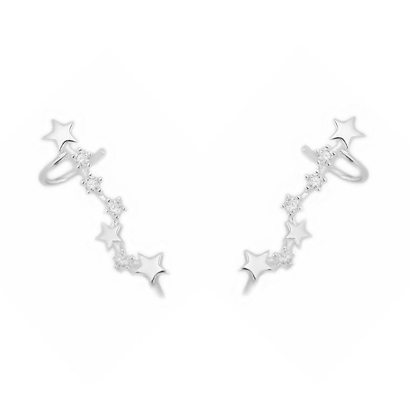 Sterling Silver CZ Celestial Stars Ear Pin Crawler Climber Earrings 4