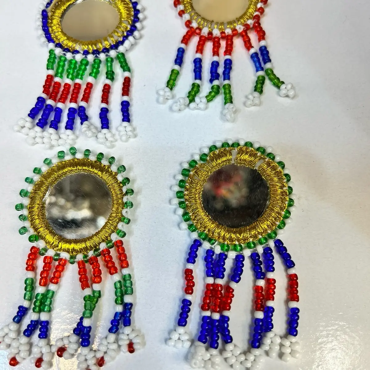 Afghani Mirror Applique for Dress Decoration - Beaded Mirror Dangle and Glass Bead Accessories