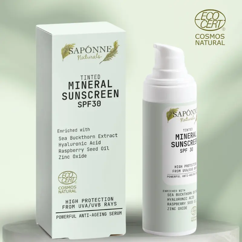 Certified Natural Tinted Mineral Sunscreen SPF30 | Organic | Broad Spectrum UVA & UVB | Brightens & Protects | with Hyaluronic Acid, Sea Buckthorn Extract, Raspberry Seed Oil & Vitamin C | Mineral Sunscreen Facial Skincare - Sapónne 5