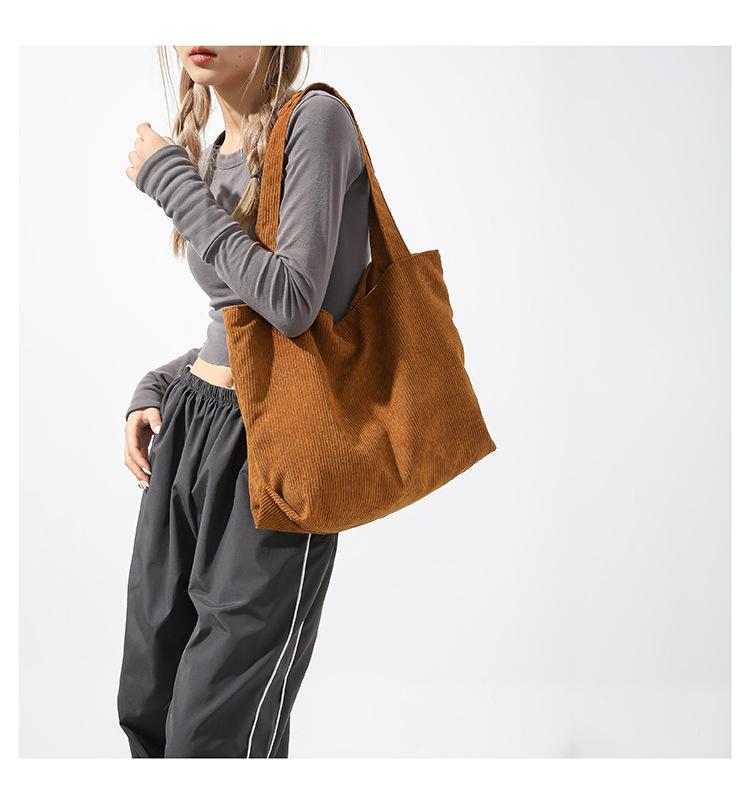 Product Introduction of Large Capacity Shopping Bag Casual Art Canvas Handbag Corduroy Tote Bag Simple Retro Shoulder Bag 14