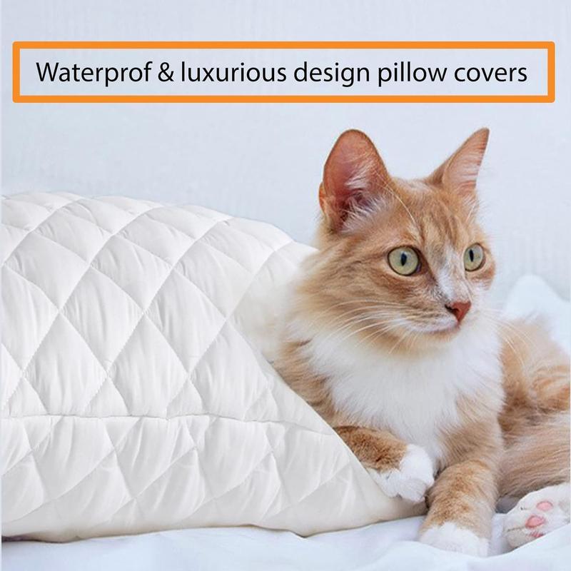 Pack of 4 Zipped Pillow Protector Waterproof Quilted Pillow, White Zippered Bed Pillow Covers Set Quilted Pillowcase, Luxury 100% Microfiber Pillows Encasement Extra Soft, Ant-Allergy & Breathable Comfortable for Bed Protectors Pillow Case (50 x 75 cm) 5