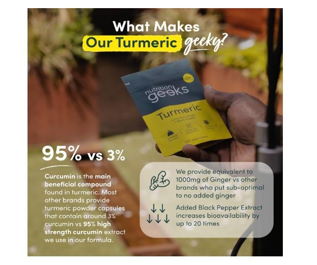 Nutrition Geeks Turmeric Tablets 2000 mg with Black Pepper & Ginger, High Strength Curcumin Supplements, Vegan and Gluten Free, UK Made, 120 Count 5