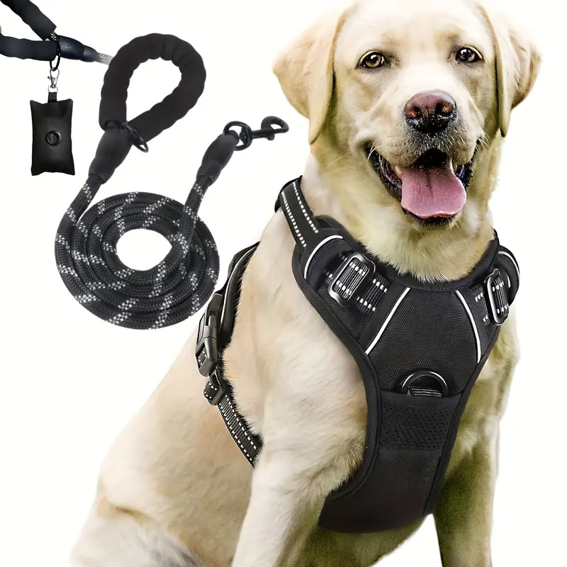 3pcs Escape-Proof Dog Harness Set with Leash and Poop Bag Dispenser - Perfect for Medium and Large Dogs Walking, Adjustable and Soft, Christmas Gift 0