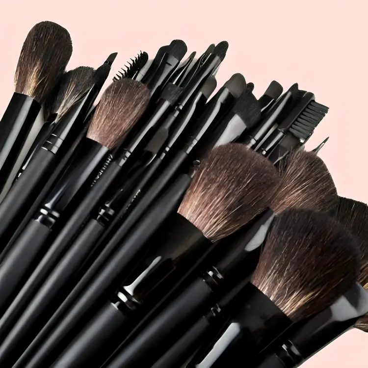 32-Piece Pro Makeup Brush Set - Natural & Synthetic Bristles, Black Handle for Flawless Makeup Application - Cosmetic 3