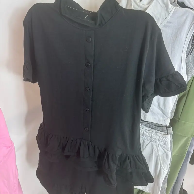Secret Dezire Frill Button Up Co Ord Summer Outfit Chic Womenswear Above The Knee Plain Shortsleeve 2