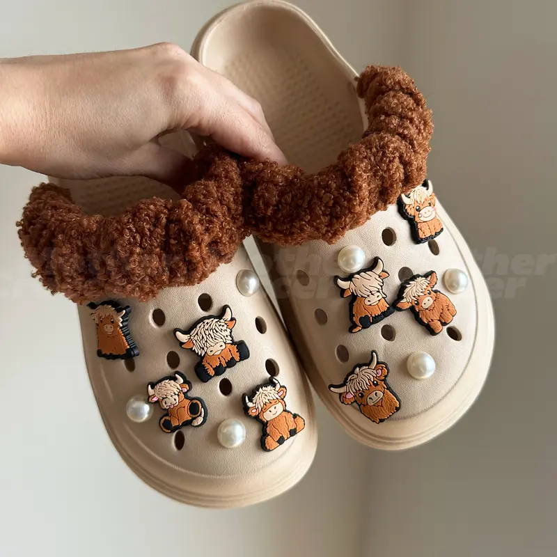 Highland Cow Croc Charms | Single or Sets | Brown Scottish Cow Shoe Charm Jibbitz 1