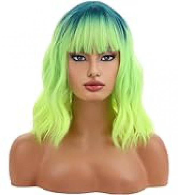 Product Introduction of incohair Green Wigs matcha green Wig with Bangs Women Girls Short Curly Wavy Bob Wig Shoulder Synthetic Party Wigs Wig Cap Included (matcha green) 36
