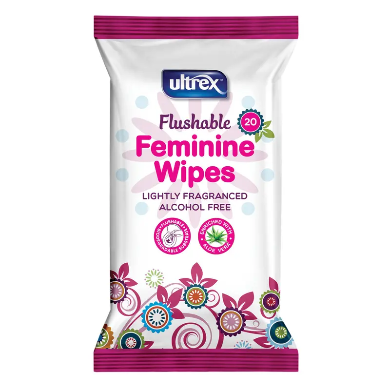 Flushable Alcohol-Free Intimate Feminine Wipes - 20pk (6-Pack) - Enriched with Aloe Vera - Gentle and Suitable for Sensitive Skin - Perfect for On-The-Go Freshness  Daily - Perfect For Festivals 1