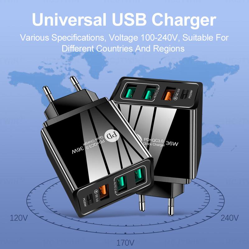 Product Introduction of 36W PD20W+QC3.0 2.4A dual USB fast charging mobile phone charger 2USB with PD charging head travel charger 21