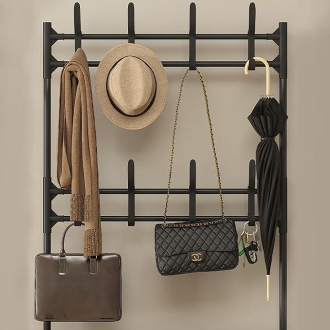 5 Tier Entryway Coat Rack, Coat and Shoe Rack, Coat Rack with Shoe Storage Coat Rack Freestanding with 8 Hooks for Bedroom, Hallway, Office（31.5" D x 11.8" W x 70" H，Black） Organiser Multicolor 4