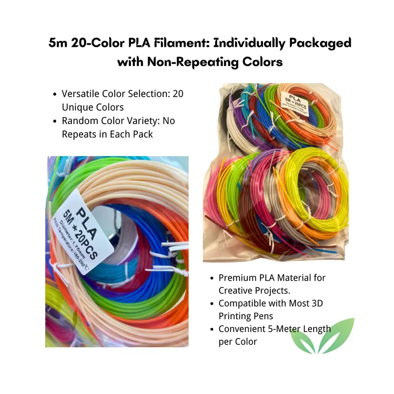 Total 328 Feet 3D Pen Filament Refills PLA 20 Colors 1.75mm 3D Printing Pen Filament 16.4 Feet Per Color For 3D Pen Plastic 1