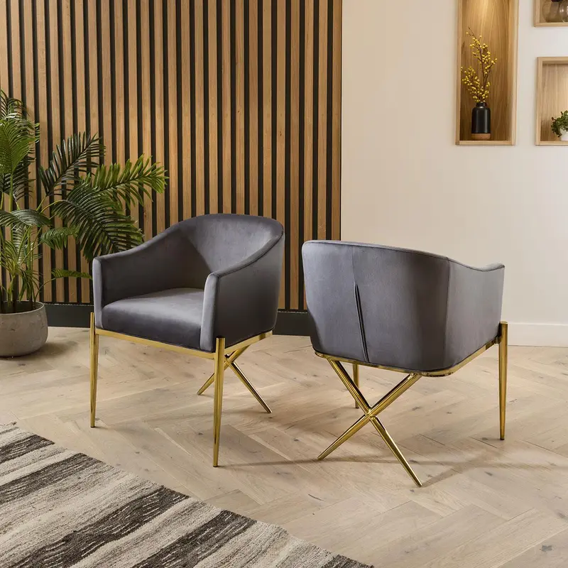 6 Seater Extendable Dining Set - Grey Ceramic Table - Premium Velvet Chairs 8