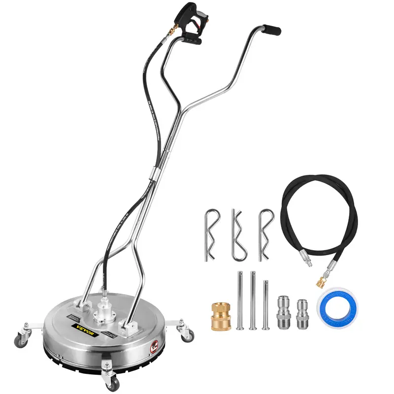 VEVOR  24 Inch Surface Cleaner Pressure Flat Surface Cleaning 4000 PSI Max Working Pressure Flat Surface Cleaner Stainless Steel Rotating Surface Cleaner with Wheels Power Washer Floor Scrubber 0