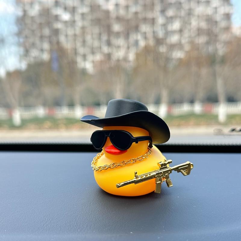 Product Introduction of 1pc Cool Duck With Black Cowboy Hat Design Car Decoration, Car Dashboard Decoration, Car Interior Decoration Accessories 0