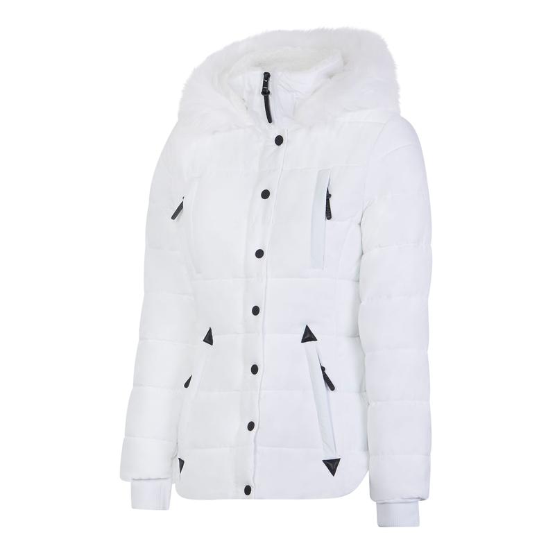 Spindle Womens Ladies Premium Quality Hooded Short Fur Parka Quilted Padded Puffer Coat | Zip Side Pockets | Luxurious Detachable Faux Fur on Hood 7