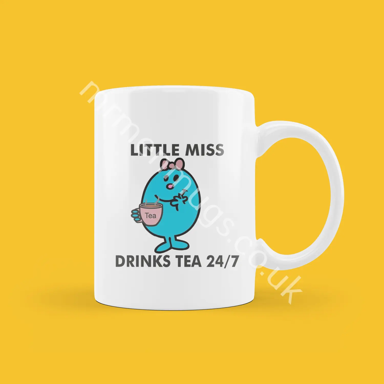 Little Miss Drinks Tea 24/7 - Coffee Mug Tea Cup, Funny Mr Men Gift, Present.