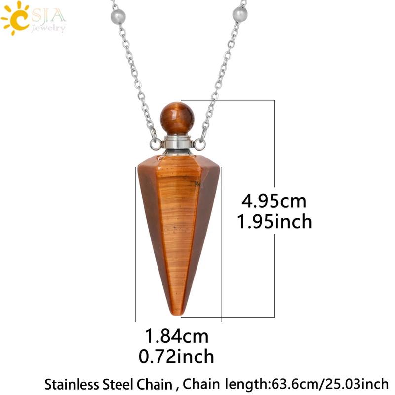 Natural Stone Cone Perfume Bottle Necklace – Healing Clear Quartz Crystal Pendant, Essential Oil Diffuser Vial for Aromatherapy 4
