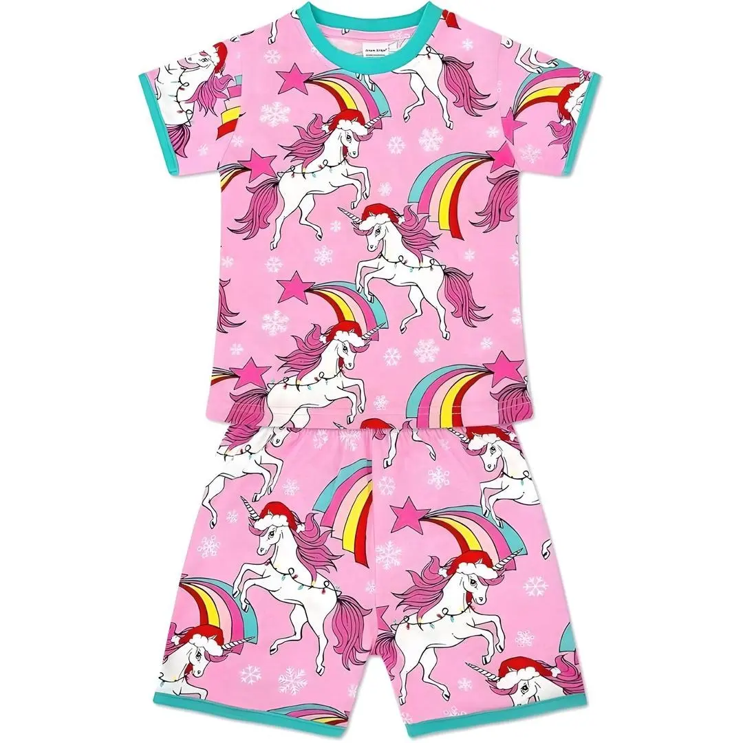 GIRLS SHORT PYJAMAS Girls' Sleepwear Outfits Kids' PJs, 100% Soft Cotton, Short Sleeve Kids' Summer 2-Piece Sleepwear Set with Tops and Pants viral baby loungewear kids marinette clothes for